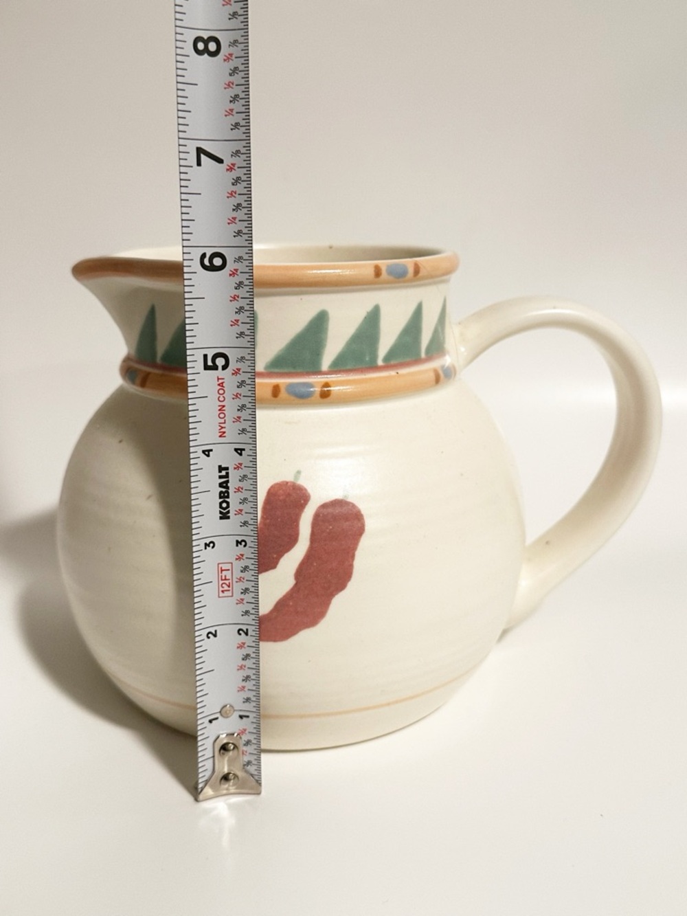 Taos Pottery Southwest Ceramic Pitcher Cream Orange Red Chili Peppers Southwest - Picture 3 of 6